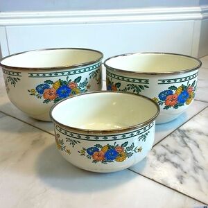M. Kamenstein metal & enamel vintage floral nesting bowl set 8, 7, and 6 inches